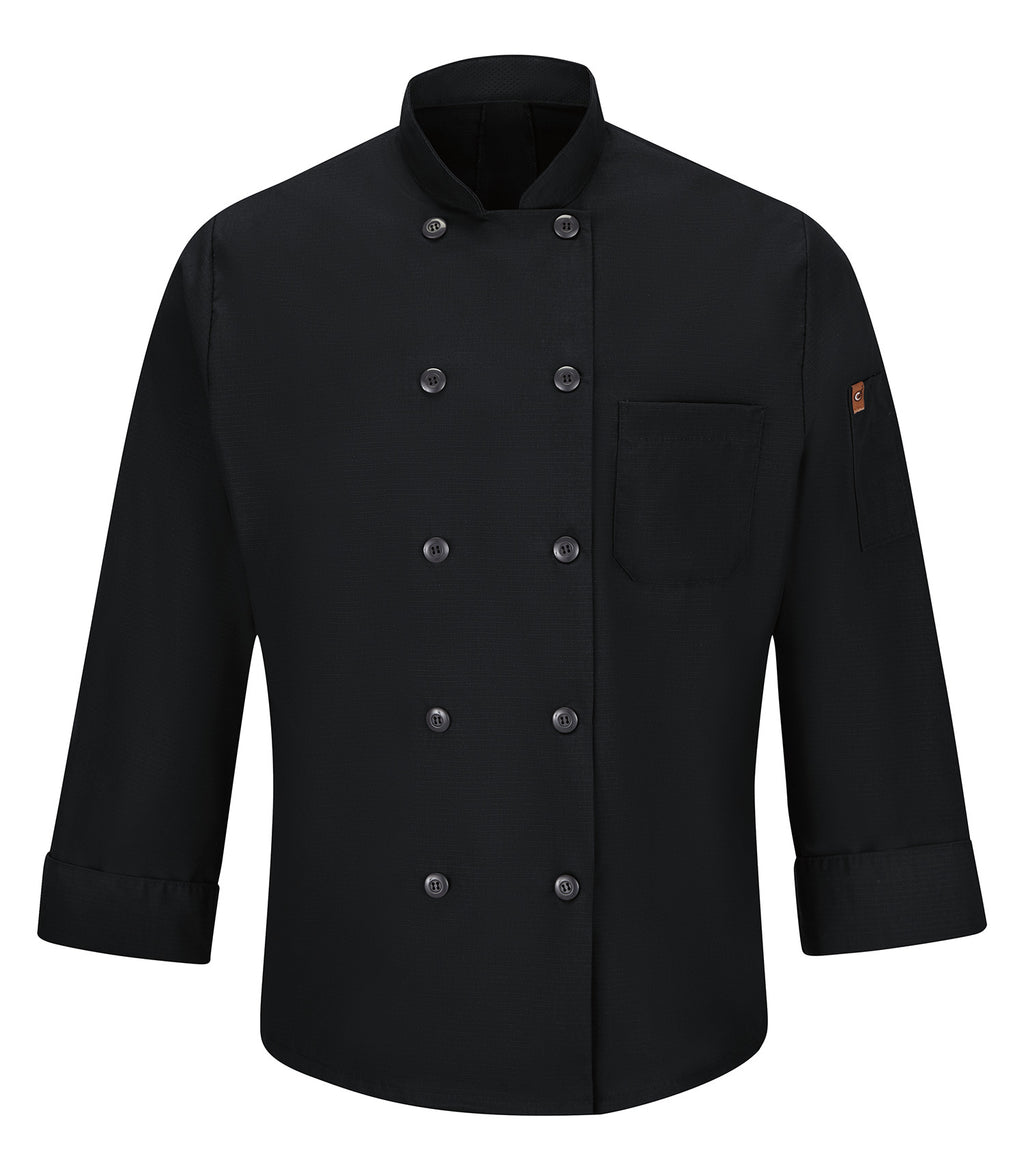 Red Kap 042X, Chef Designs Chef Coat With Oilblok + Mimix. - Special Order - Xpress Feature Item, Black