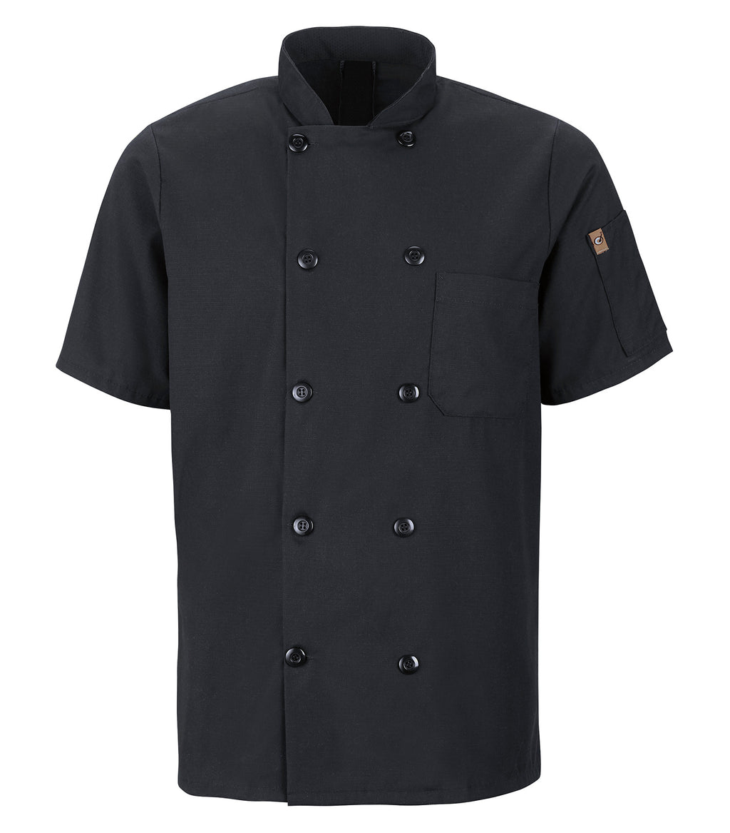 Red Kap 046X, Chef Designs Short Sleeve Chef Coat With Oilblok + Mimix, Black