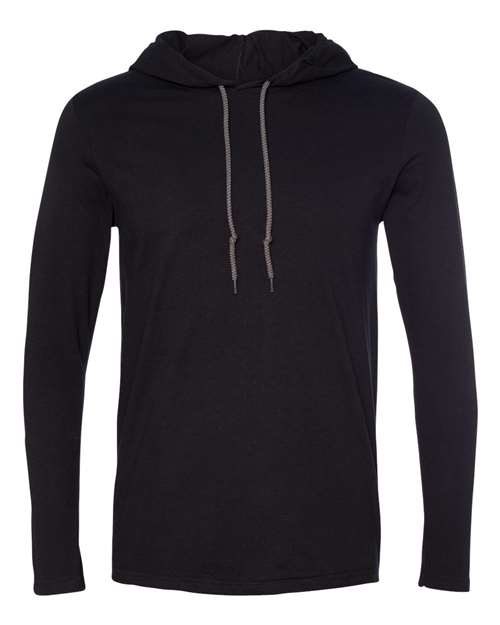 Gildan 10653, 987 Unisex Softstyle Lightweight Hooded Long Sleeve T-shirt, Black/ Dark Grey