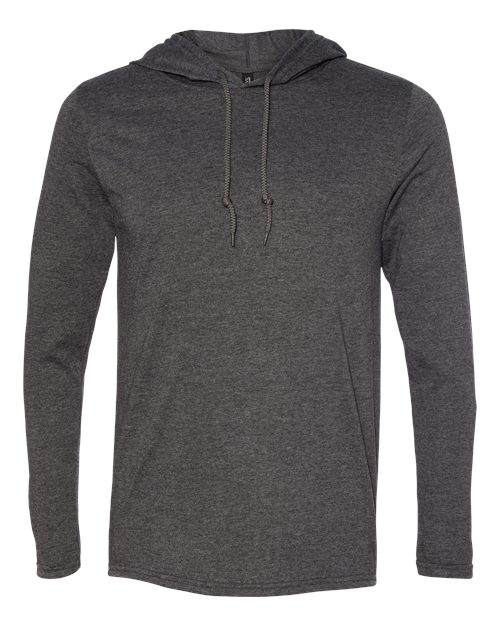 Gildan 10653, 987 Unisex Softstyle Lightweight Hooded Long Sleeve T-shirt, Dark Heather/ Dark Grey