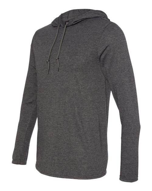 Gildan 10653, 987 Unisex Softstyle Lightweight Hooded Long Sleeve T-shirt, Dark Heather/ Dark Grey