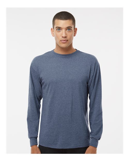 M&O 4820, Unisex Gold Soft Touch Long Sleeve T-shirt, Heather Navy