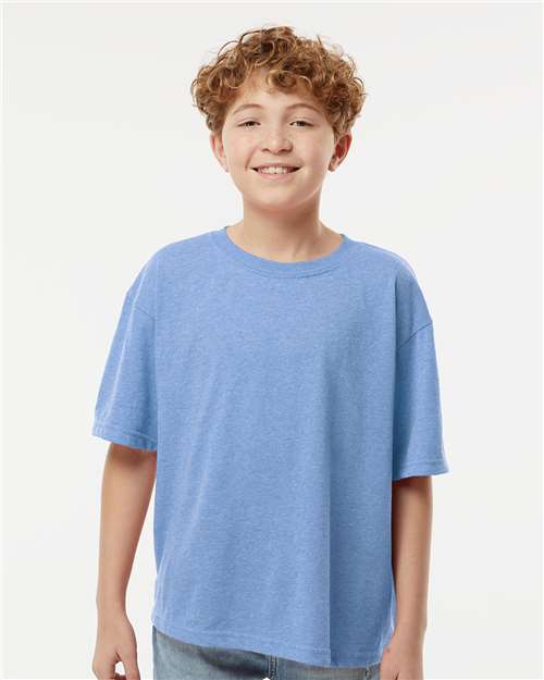 M&O 4850, Youth Gold Soft Touch T-shirt, Light Blue Heather