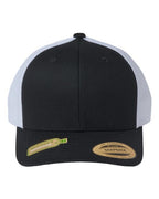 YP Classics 6606R, Sustainable Retro Trucker Cap, Black/ White