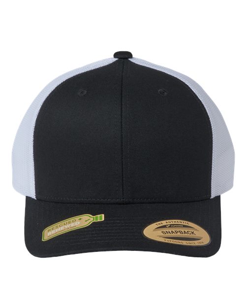 YP Classics 6606R, Sustainable Retro Trucker Cap, Black/ White
