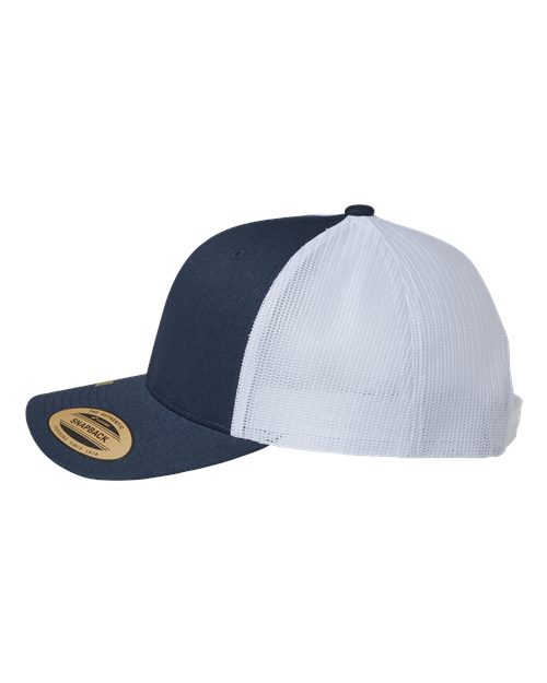YP Classics 6606R, Sustainable Retro Trucker Cap, Navy/ White
