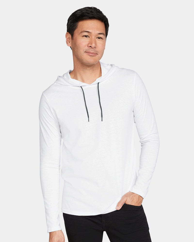 Gildan 987, Unisex Softstyle Lightweight Hooded Long Sleeve T-shirt, Black/ Dark Grey