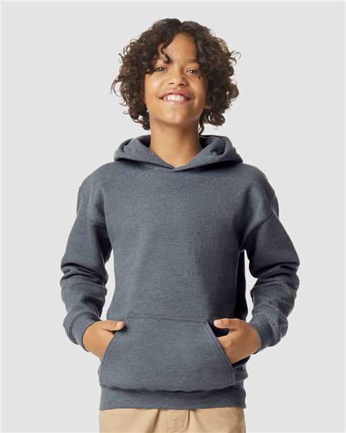 Gildan 11668, Sf500b Youth Softstyle Midweight Hooded Sweatshirt, Dark Heather