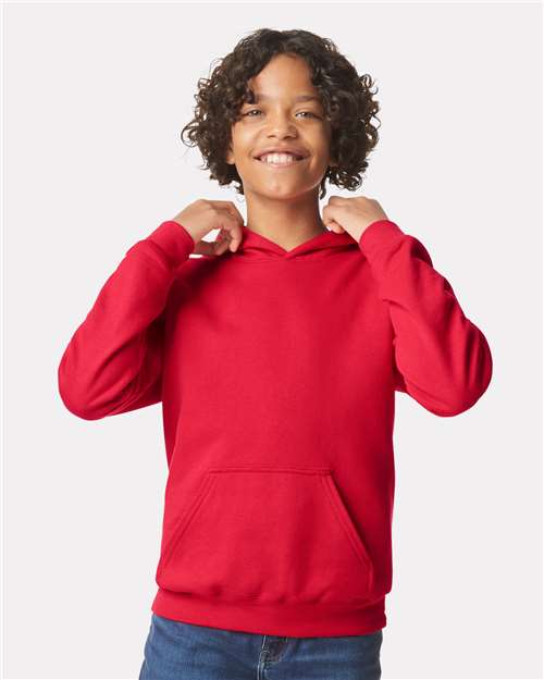Gildan 11668, Sf500b Youth Softstyle Midweight Hooded Sweatshirt, Red