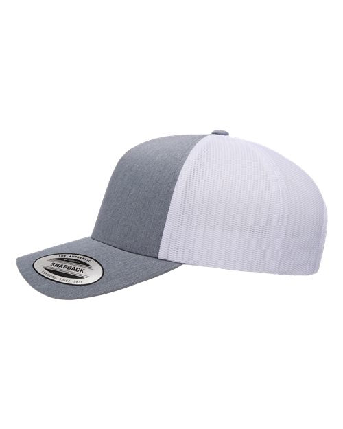YP Classics 6506, Five-panel Retro Trucker Cap, Heather/ White