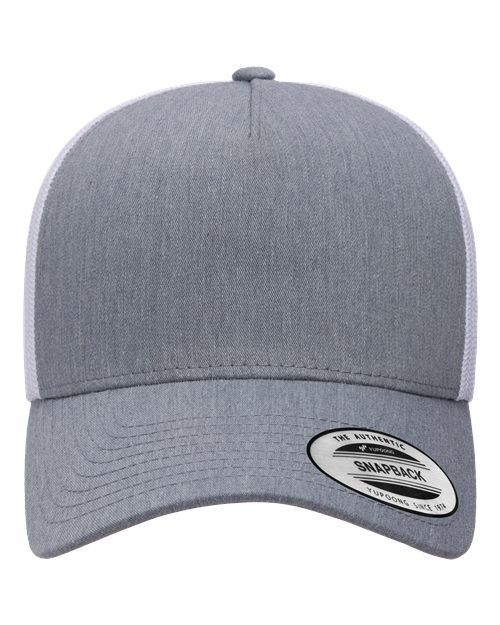 YP Classics 6506, Five-panel Retro Trucker Cap, Heather/ White
