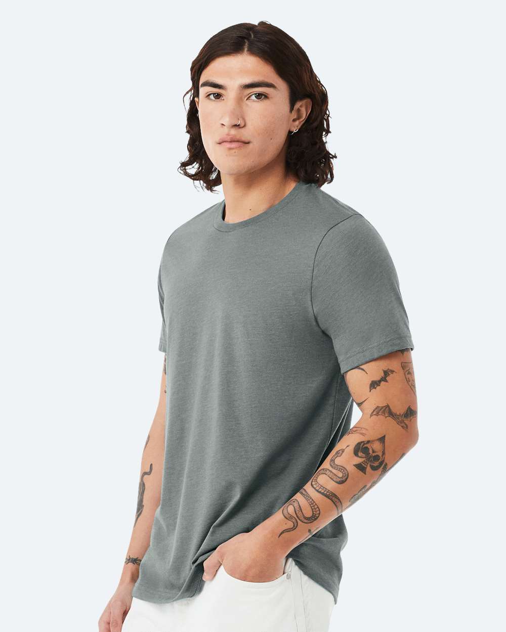 BELLA + CANVAS 3001CVC, T-Shirts - Premium, Heather Blue Storm