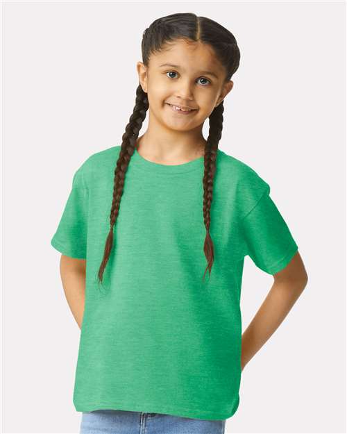 Gildan 64000B, Youth Softstyle T-shirt, Heather Irish Green