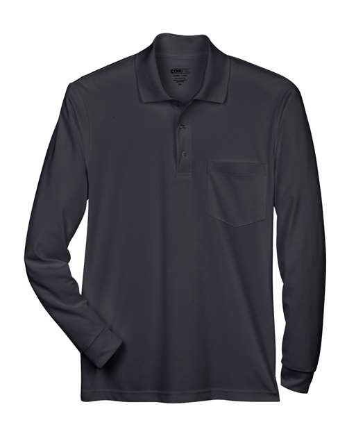 CORE365 88192P, Men's Pinnacle Performance Long Sleeve Pique Polo With Pocket, Black