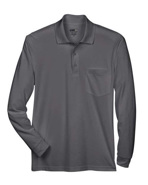 CORE365 88192P, Men's Pinnacle Performance Long Sleeve Pique Polo With Pocket, Carbon