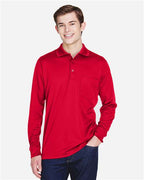 CORE365 88192P, Men's Pinnacle Performance Long Sleeve Pique Polo With Pocket, Classic Red