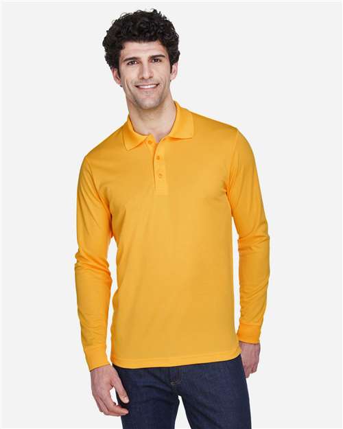 CORE365 88192, Men's Pinnacle Performance Long Sleeve Pique Polo, Campus Gold