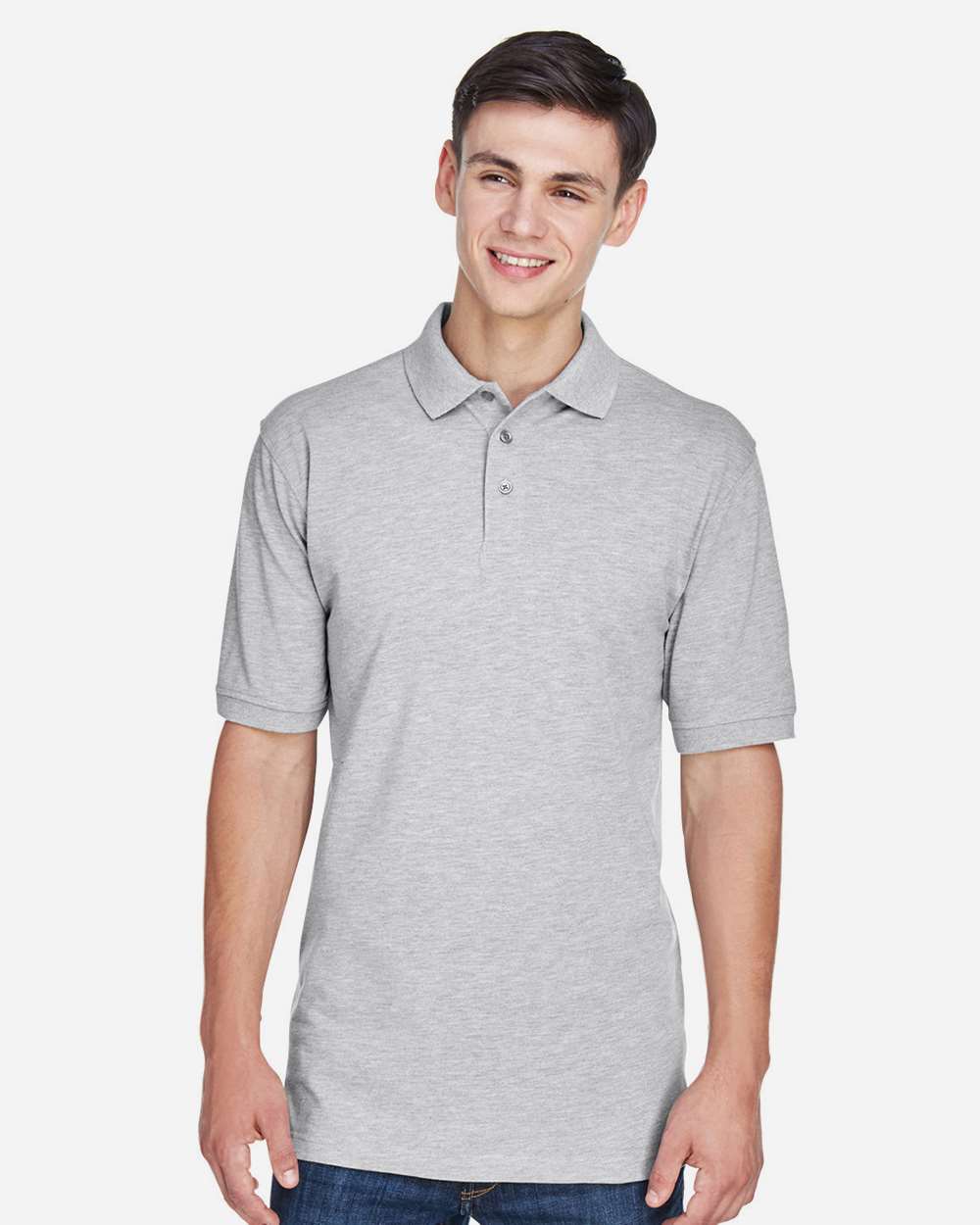 Harriton M265, 13836 Men's Easy Blend Polo, Grey Heather