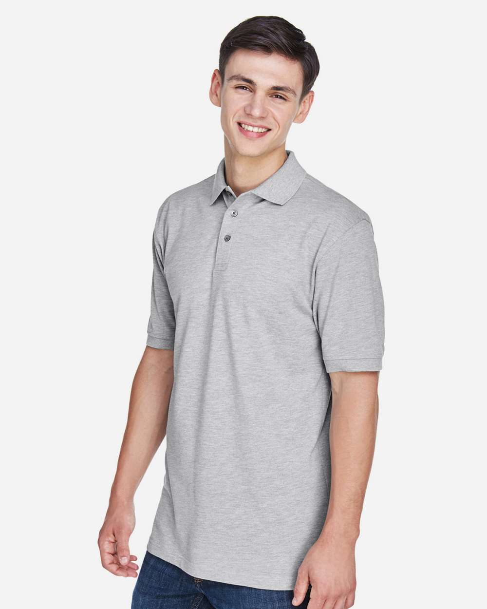 Harriton M265, 13836 Men's Easy Blend Polo, Grey Heather