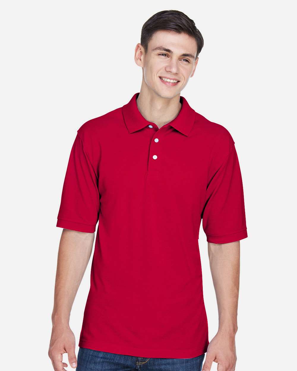 Harriton M265, 13836 Men's Easy Blend Polo, Red