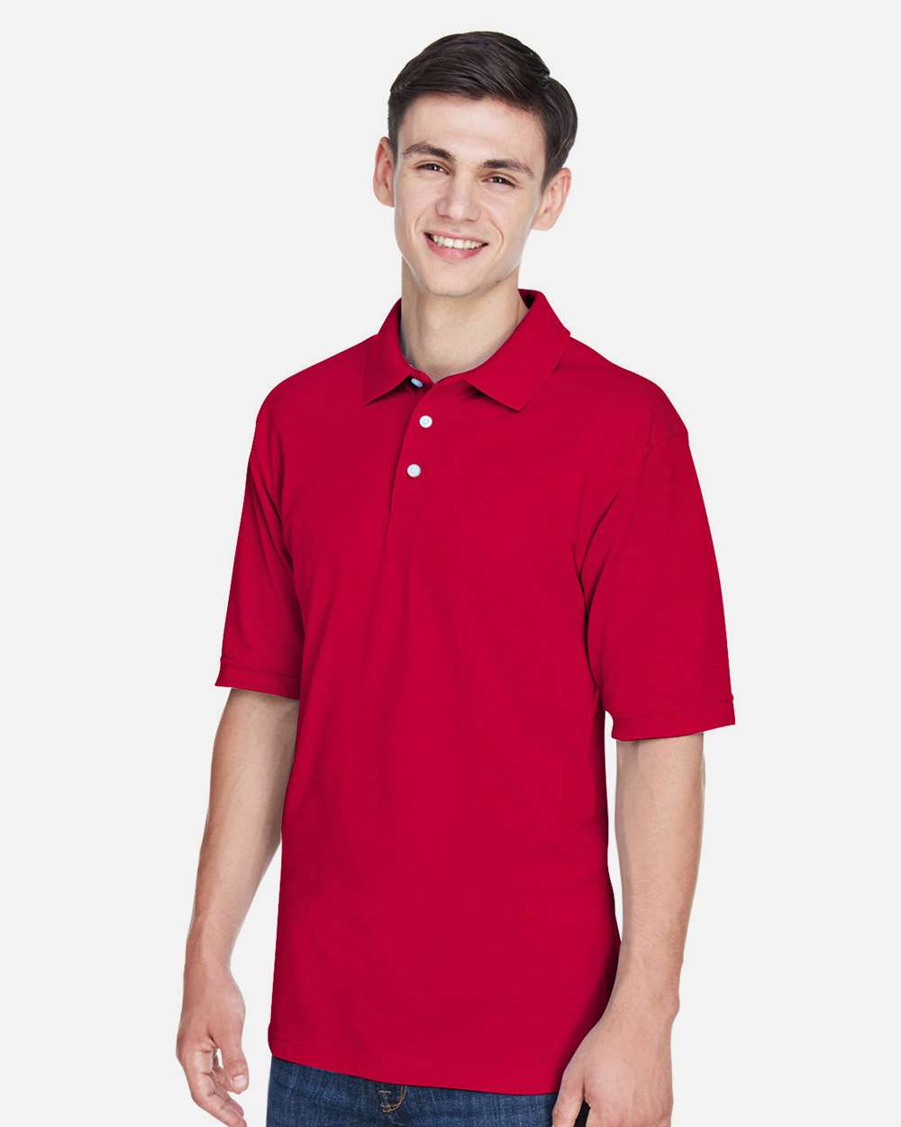 Harriton M265, 13836 Men's Easy Blend Polo, Red