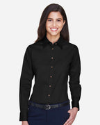 Harriton M500W, 13841 Women's Easy Blend Twill Dress Shirt With Stain-release, Black