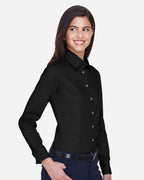 Harriton M500W, 13841 Women's Easy Blend Twill Dress Shirt With Stain-release, Black
