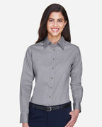 Harriton M500W, 13841 Women's Easy Blend Twill Dress Shirt With Stain-release, Dark Grey