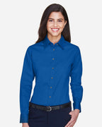 Harriton M500W, 13841 Women's Easy Blend Twill Dress Shirt With Stain-release, French Blue