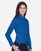 Harriton M500W, 13841 Women's Easy Blend Twill Dress Shirt With Stain-release, French Blue