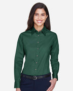 Harriton M500W, 13841 Women's Easy Blend Twill Dress Shirt With Stain-release, Hunter