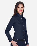 Harriton M500W, 13841 Women's Easy Blend Twill Dress Shirt With Stain-release, Navy
