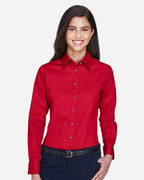 Harriton M500W, 13841 Women's Easy Blend Twill Dress Shirt With Stain-release, Red