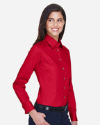 Harriton M500W, 13841 Women's Easy Blend Twill Dress Shirt With Stain-release, Red