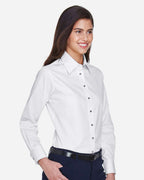 Harriton M500W, 13841 Women's Easy Blend Twill Dress Shirt With Stain-release, White