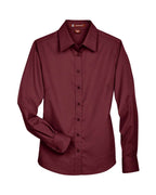 Harriton M500W, 13841 Women's Easy Blend Twill Dress Shirt With Stain-release, Wine