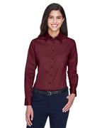Harriton M500W, 13841 Women's Easy Blend Twill Dress Shirt With Stain-release, Wine