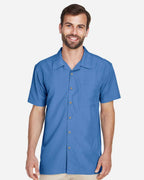 Harriton 13852, M560 Men's Barbados Textured Camp Shirt, Pool Blue