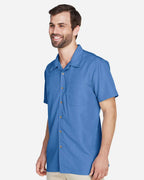 Harriton 13852, M560 Men's Barbados Textured Camp Shirt, Pool Blue