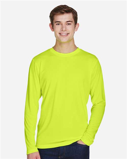 Team 365 TT11L, Men's Zone Performance Long Sleeve T-shirt, Safety Yellow