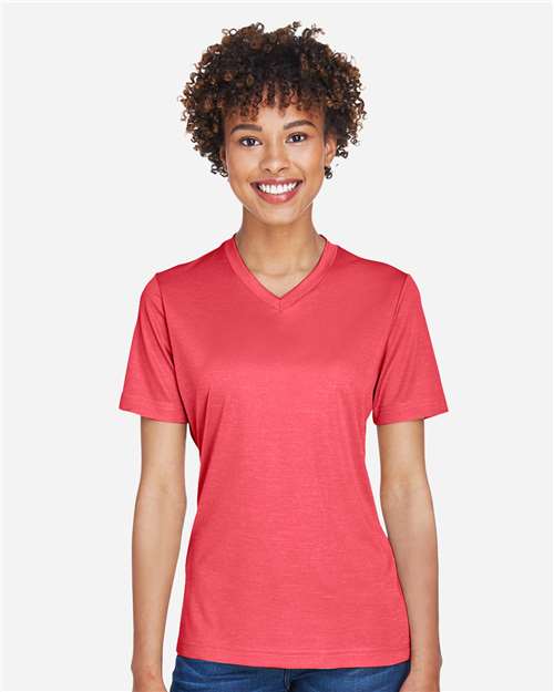 Team 365 TT11HW, Women's Sonic Heather Performance T-shirt, Sport Red Heather