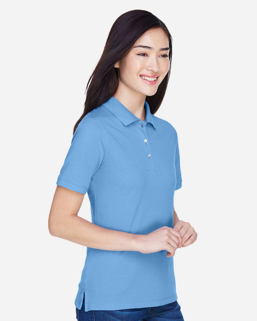 Harriton M265W, 13861 Women's Easy Blend Polo, Light College Blue