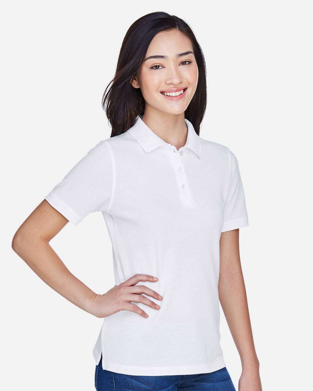 Harriton M265W, 13861 Women's Easy Blend Polo, White