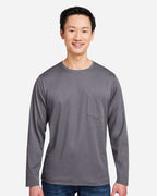 Harriton M118L, 13866 Unisex Charge Snag And Soil Protect Long Sleeve T-shirt, Dark Charcoal