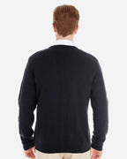Harriton M425, 13879 Men's Pilbloc V-neck Button Cardigan Sweater, Black