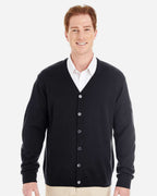 Harriton M425, 13879 Men's Pilbloc V-neck Button Cardigan Sweater, Black
