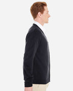 Harriton M425, 13879 Men's Pilbloc V-neck Button Cardigan Sweater, Black