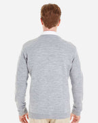 Harriton M425, 13879 Men's Pilbloc V-neck Button Cardigan Sweater, Grey Heather