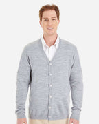 Harriton M425, 13879 Men's Pilbloc V-neck Button Cardigan Sweater, Grey Heather