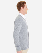 Harriton M425, 13879 Men's Pilbloc V-neck Button Cardigan Sweater, Grey Heather